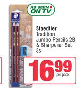 Staedtler Tradition Jumbo Pencils 2B & Sharpener Set-3s Per Pack
