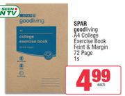 Spar Good Living A4 College Exercise Book Feint & Margin 72 Page-1s