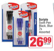 Scripto Swift Pen Black, Blue Assorted-7s Per Pack