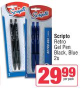 Scripto Retro Gel Pen Black, Blue-2s Per Pack