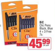 Bic Clic Pens Black, Blue 4 + 3 Free-7s Per Pack