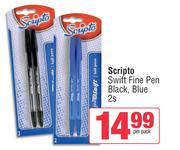 Scripto Swift Fine Pen Black, Blue-2s Per Pack