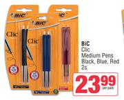 Bic Clic Medium Pens Black, Blue, Red-2s Per Pack