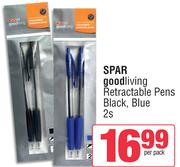 Spar Good Living Retractable Pens Black, Blue-2s Per Pack