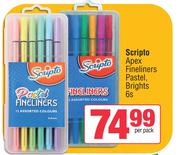 Scripto Apex Fineliners Pastel, Brights-6s Per Pack