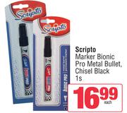 Scripto Marker Bionic Pro Metal Bullet, Chisel Black-1s Each