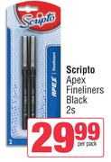 Scripto Apex Fineliners Black-2s Per Pack