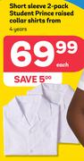 Student Prince Short Sleeve 2 Pack Raised Collar Shirts 4 Years
