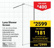 Lusso Luna Shower Screen 1.2m x 2m (850010222, 850010168)