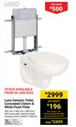 Lusso Luna Ceramic Toilet Concealed Cistern & White Flush Plate (783907,783910)