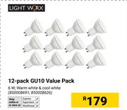 Light Worx 6W Warm White & Cool White 12-Pack GU10 Value Pack 850008691/850008626-Per Pack