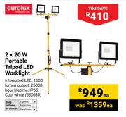 Eurolux 2 x 20W Portable Tripod LED Worklight 660639-Each
