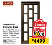 Kayo Aluminium Entrance Door (Bronze Glass/Bearded) 2.1m(h) X 900mm(w) 850010136