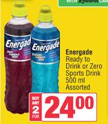 Energade Ready To Drink Or Zero Sports Drink Assorted-For 2 x 500ml