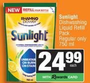 Sunlight Dishwashing Liquid Refill Pack Regular Only-750ml