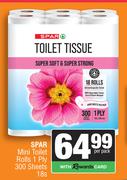 Spar Mini Toilet Rolls 1 Ply 300 Sheets-18s Per Pack