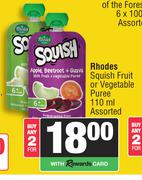 Rhodes Squish Fruit Or Vegetable Puree Assorted-For 2 x 110ml