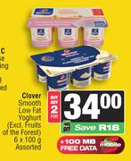Clover Smooth Low Fat Yoghurt Assorted-For 2 x 6 x 100g