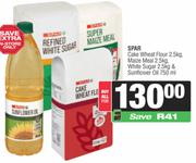 Spar Cake Wheat Flour 2.5Kg,Maize Meal 2.5Kg,White Sugar 2.5Kg & Sunflower Oil 750ml-For All