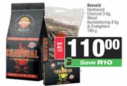 Bosveld Hardwood Charcoal 3Kg,Wood Kameeldoring 8Kg & Firelighters 180g-For All