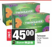 Twinsaver Facial Tissues 2 Ply-For 2 x 180s