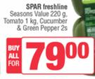 Spar Freshline Seasons Value 220g, Tomato 1kg, Cucumber & Green Pepper 2s Pack-For All