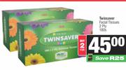 Twinsaver Facial Tissues 2 Ply-For 2 x 180s Pack