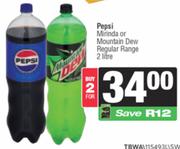 Pepsi Mirinda Or Mountain Dew Regular Range-For 2 x 2Ltr