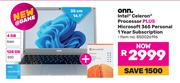 Onn Intel Celeron Processor Plus Microsoft 365 Personal 1 Year Subscription (850026196)
