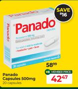 Panado Capsules 500mg 20 Capsules