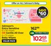 Johnson's Extra Sensitive 6 x 56 Wipes Or Gentle All Over 6 x 72 Wipes Baby Wipes-Per Pack