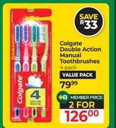 Colgate Double Action Manual Toothbrushes 4 Pack-For 2