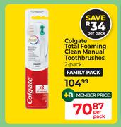 Colgate Total Foaming Clean Manual Toothbrushes 2 Pack
