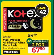 Kotex Maxi Protect All Nighter Ultra Duos Pads-For 2