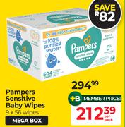 Pampers Sensitive Baby Wipes-9 x 56 Wipes Per Pack