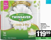 Twinsaver Classic 2 Ply Toilet Tissue Rolls (350 Sheets)-18 Rolls Per Pack