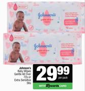 Jonson's Baby Wipes Gentle All Over 72's Or Extra Sensitives 56's Pack-Per Pack