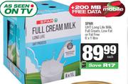 Spar UHT Long Life Milk, Full Cream, Low Fat Or Fat Free-6 x 1 Ltr