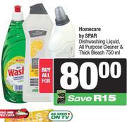 Homecare By Spar Dishwashing Liquid, All Purpose Cleaner & Thick Bleach 750ml-For All