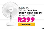Logik 30cm Desk Fan TS07-30LT-30D01 739749