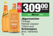 Jagermeister Orange Herbal Liqueur 750ml & Schweppes 1L