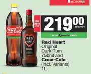 Red Heart Original Dark Rum 750ml & Coca Cola 1L-Both For