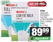 Spar Long Life Full Cream,Low Fat Or Fat Free Milk-6 x 1L