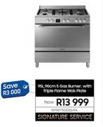 Samsung 95L, 90cm 5 Gas Burner With Triple Flame Wok Plate NY90T5010SS/FA