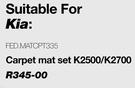 Race Rubber Mats Carpet Mat Set For Kia K2500/K2700 FED.MATCPT335