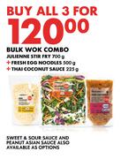Easy Wok Combo (Julienne Stir Fry 700g+Fresh Egg Noodles 500g+Thai Coconut Sauce 225g)-For All 3
