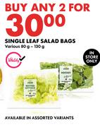 Single Leaf Salad Bags-For Any 2 x 80g-130g