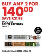 Woolies Coffee Capsules-For Any 2 x 10 Pack