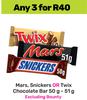Mars, Snickers Or Twix Chocolate Bar-For Any 3 x 50g-51g
