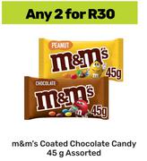 M&M's Coated Chocolate Candy-For Any 2 x 45g